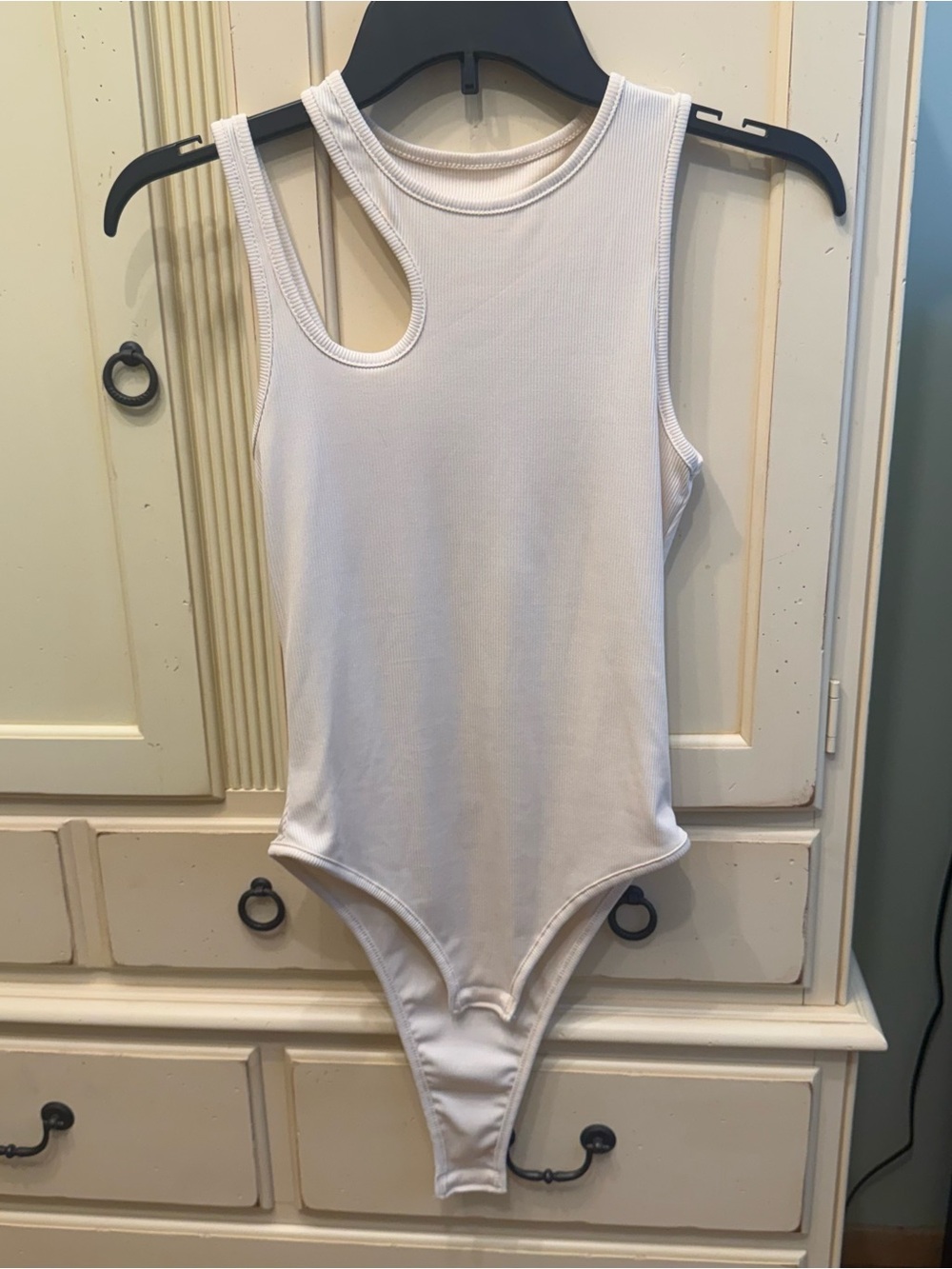 White Asymmetric Tank One-Piece Bodysuit